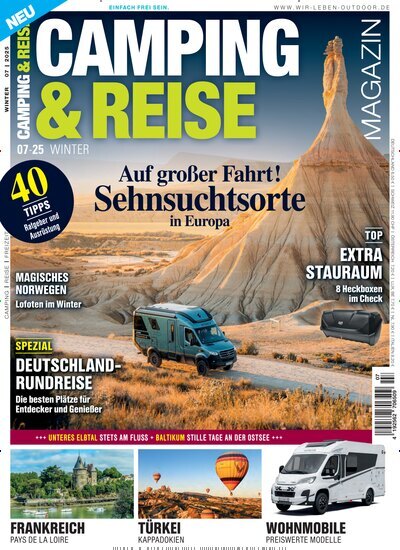 Titelbild der Ausgabe 7/2025 von Camping & Reise Magazin. Diese Zeitschrift und viele weitere Automagazine und Motorradzeitschriften als Abo oder epaper bei United Kiosk online kaufen.