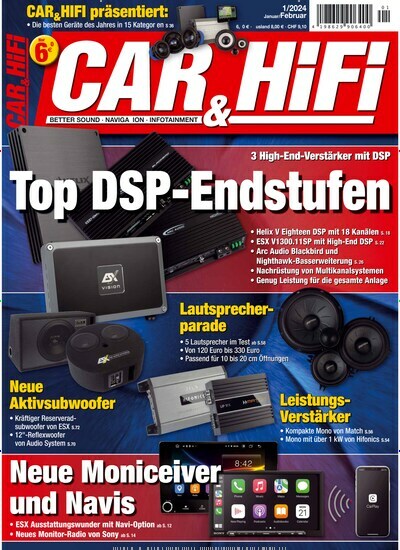 Titelbild der Ausgabe 1/2024 von Car & Hifi. Diese Zeitschrift und viele weitere Audiomagazine, Filmmagazine und Fotozeitschriften als Abo oder epaper bei United Kiosk online kaufen.