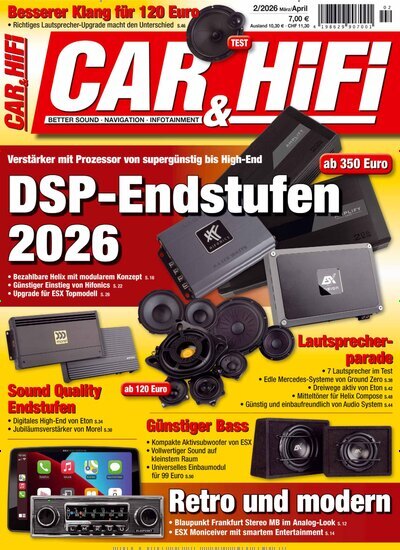 Titelbild der Ausgabe 2/2026 von Car & Hifi. Diese Zeitschrift und viele weitere Audiomagazine, Filmmagazine und Fotozeitschriften als Abo oder epaper bei United Kiosk online kaufen.