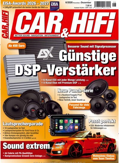 Titelbild der Ausgabe 6/2026 von Car & Hifi. Diese Zeitschrift und viele weitere Audiomagazine, Filmmagazine und Fotozeitschriften als Abo oder epaper bei United Kiosk online kaufen.