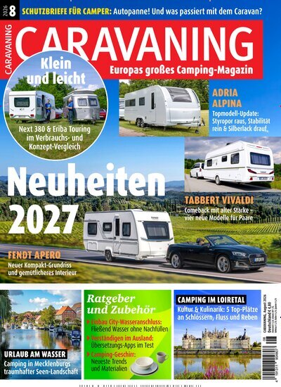 Titelbild der Ausgabe 8/2026 von Caravaning. Diese Zeitschrift und viele weitere Automagazine und Motorradzeitschriften als Abo oder epaper bei United Kiosk online kaufen.