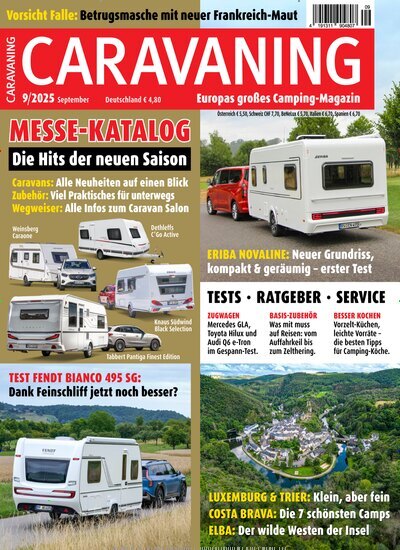 Titelbild der Ausgabe 9/2025 von Caravaning. Diese Zeitschrift und viele weitere Automagazine und Motorradzeitschriften als Abo oder epaper bei United Kiosk online kaufen.