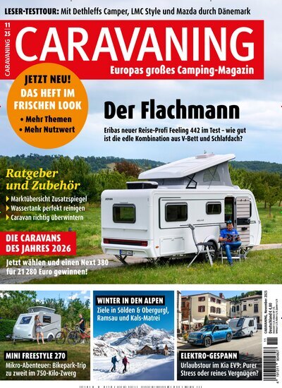 Titelbild der Ausgabe 11/2025 von Caravaning. Diese Zeitschrift und viele weitere Automagazine und Motorradzeitschriften als Abo oder epaper bei United Kiosk online kaufen.