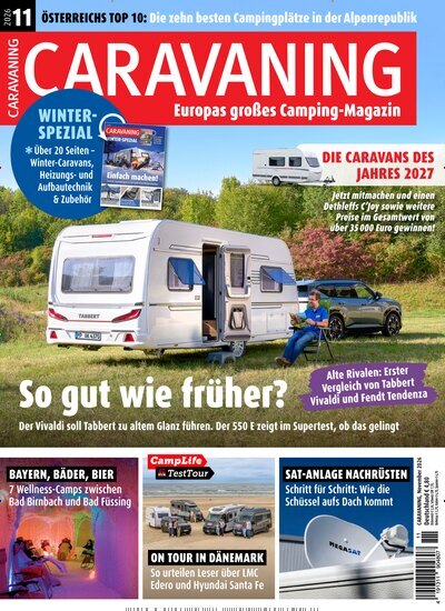 Titelbild der Ausgabe 11/2026 von Caravaning. Diese Zeitschrift und viele weitere Automagazine und Motorradzeitschriften als Abo oder epaper bei United Kiosk online kaufen.