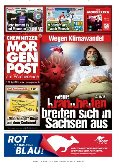 Titelbild der Ausgabe 102/2024 von Chemnitzer Morgenpost. Diese Zeitschrift und viele weitere Zeitungsabos als Abo oder epaper bei United Kiosk online kaufen.