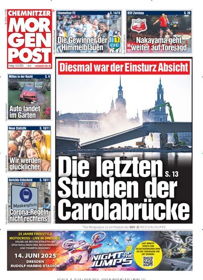 Titelbild der Ausgabe 137/2025 von Chemnitzer Morgenpost. Diese Zeitschrift und viele weitere Zeitungsabos als Abo oder epaper bei United Kiosk online kaufen.