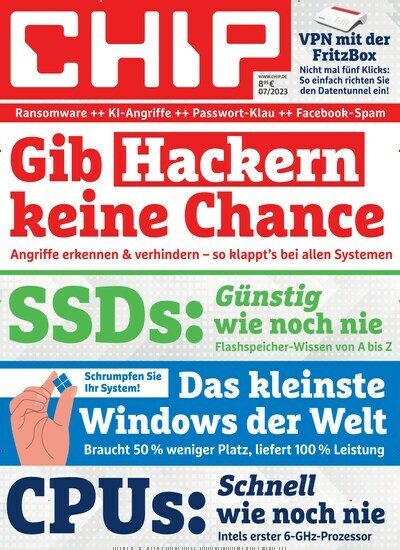 Titelbild der Ausgabe 7/2023 von Chip. Diese Zeitschrift und viele weitere Computerzeitschriften, Tabletmagazine und Smartphonemagazine als Abo oder epaper bei United Kiosk online kaufen.