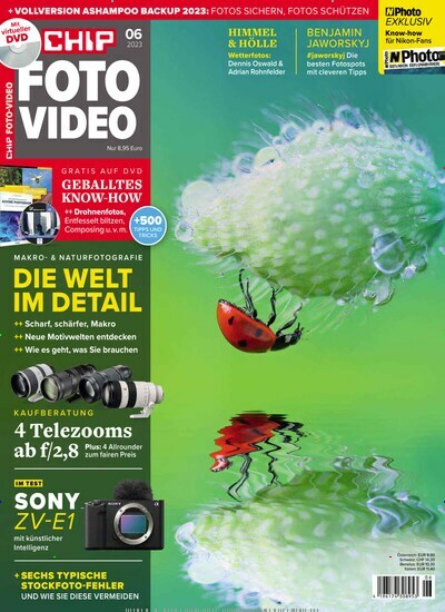 Titelbild der Ausgabe 6/2023 von CHIP Foto-Video. Diese Zeitschrift und viele weitere Audiomagazine, Filmmagazine und Fotozeitschriften als Abo oder epaper bei United Kiosk online kaufen.