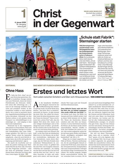Titelbild der Ausgabe 1/2026 von Christ in der Gegenwart. Diese Zeitschrift und viele weitere Kunstmagazine und Kulturmagazine als Abo oder epaper bei United Kiosk online kaufen.