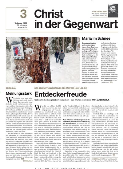 Titelbild der Ausgabe 3/2026 von Christ in der Gegenwart. Diese Zeitschrift und viele weitere Kunstmagazine und Kulturmagazine als Abo oder epaper bei United Kiosk online kaufen.