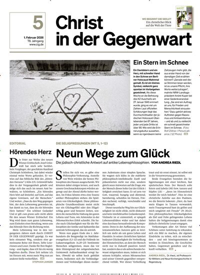 Titelbild der Ausgabe 5/2026 von Christ in der Gegenwart. Diese Zeitschrift und viele weitere Kunstmagazine und Kulturmagazine als Abo oder epaper bei United Kiosk online kaufen.