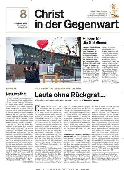 Titelbild der Ausgabe 8/2026 von Christ in der Gegenwart. Diese Zeitschrift und viele weitere Kunstmagazine und Kulturmagazine als Abo oder epaper bei United Kiosk online kaufen.