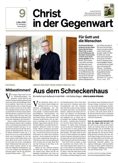 Titelbild der Ausgabe 9/2026 von Christ in der Gegenwart. Diese Zeitschrift und viele weitere Kunstmagazine und Kulturmagazine als Abo oder epaper bei United Kiosk online kaufen.