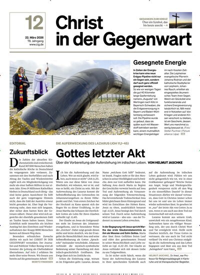 Titelbild der Ausgabe 12/2026 von Christ in der Gegenwart. Diese Zeitschrift und viele weitere Kunstmagazine und Kulturmagazine als Abo oder epaper bei United Kiosk online kaufen.