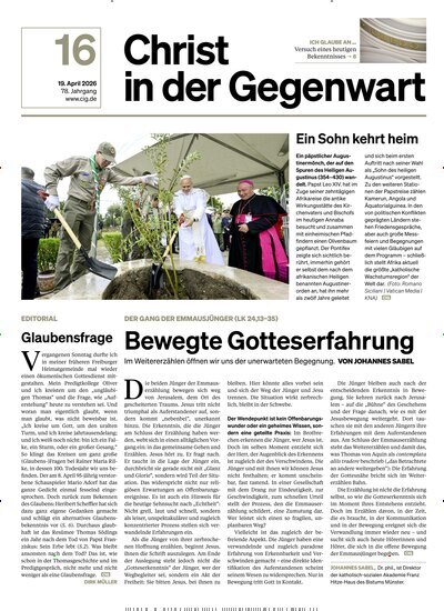 Titelbild der Ausgabe 16/2026 von Christ in der Gegenwart. Diese Zeitschrift und viele weitere Kunstmagazine und Kulturmagazine als Abo oder epaper bei United Kiosk online kaufen.