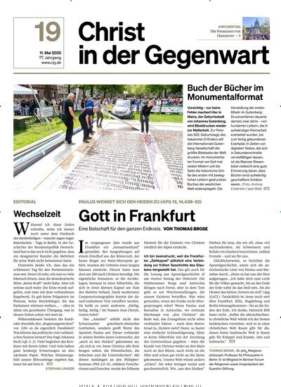 Titelbild der Ausgabe 19/2025 von Christ in der Gegenwart. Diese Zeitschrift und viele weitere Kunstmagazine und Kulturmagazine als Abo oder epaper bei United Kiosk online kaufen.