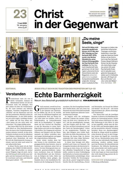 Titelbild der Ausgabe 23/2026 von Christ in der Gegenwart. Diese Zeitschrift und viele weitere Kunstmagazine und Kulturmagazine als Abo oder epaper bei United Kiosk online kaufen.