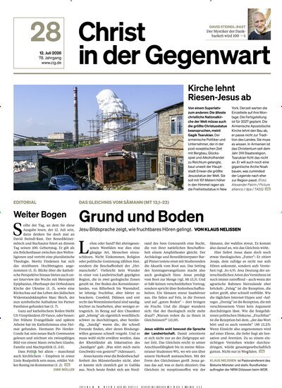 Titelbild der Ausgabe 28/2026 von Christ in der Gegenwart. Diese Zeitschrift und viele weitere Kunstmagazine und Kulturmagazine als Abo oder epaper bei United Kiosk online kaufen.