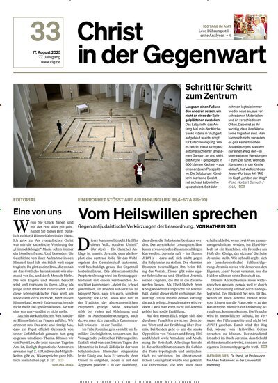 Titelbild der Ausgabe 33/2025 von Christ in der Gegenwart. Diese Zeitschrift und viele weitere Kunstmagazine und Kulturmagazine als Abo oder epaper bei United Kiosk online kaufen.