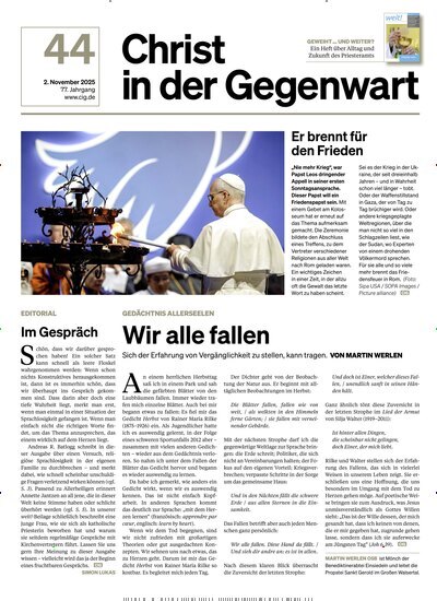 Titelbild der Ausgabe 44/2025 von Christ in der Gegenwart. Diese Zeitschrift und viele weitere Kunstmagazine und Kulturmagazine als Abo oder epaper bei United Kiosk online kaufen.