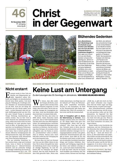 Titelbild der Ausgabe 46/2025 von Christ in der Gegenwart. Diese Zeitschrift und viele weitere Kunstmagazine und Kulturmagazine als Abo oder epaper bei United Kiosk online kaufen.