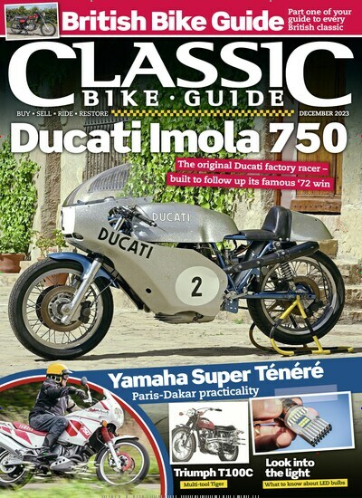 Titelbild der Ausgabe 12/2023 von Classic Bike Guide. Diese Zeitschrift und viele weitere Automagazine und Motorradzeitschriften als Abo oder epaper bei United Kiosk online kaufen.