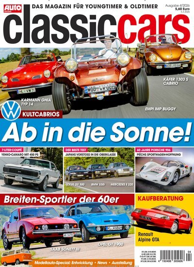 Titelbild der Ausgabe 4/2026 von classic cars. Diese Zeitschrift und viele weitere Automagazine und Motorradzeitschriften als Abo oder epaper bei United Kiosk online kaufen.