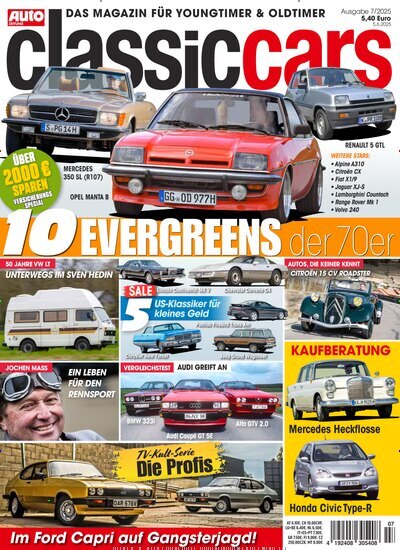 Titelbild der Ausgabe 7/2025 von classic cars. Diese Zeitschrift und viele weitere Automagazine und Motorradzeitschriften als Abo oder epaper bei United Kiosk online kaufen.