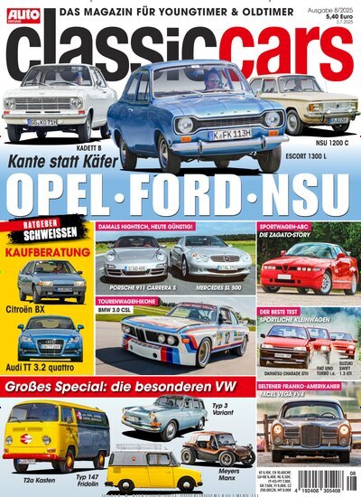 Titelbild der Ausgabe 8/2025 von classic cars. Diese Zeitschrift und viele weitere Automagazine und Motorradzeitschriften als Abo oder epaper bei United Kiosk online kaufen.