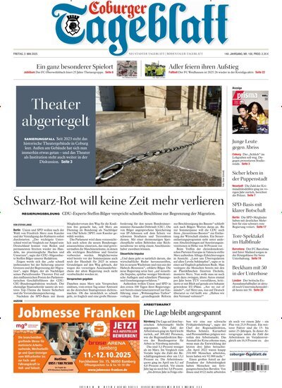 Titelbild der Ausgabe 100/2025 von Coburger Tageblatt. Diese Zeitschrift und viele weitere Zeitungsabos als Abo oder epaper bei United Kiosk online kaufen.