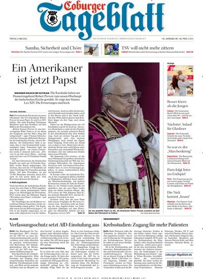 Titelbild der Ausgabe 106/2025 von Coburger Tageblatt. Diese Zeitschrift und viele weitere Zeitungsabos als Abo oder epaper bei United Kiosk online kaufen.