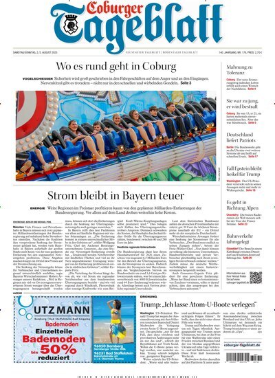 Titelbild der Ausgabe 176/2025 von Coburger Tageblatt. Diese Zeitschrift und viele weitere Zeitungsabos als Abo oder epaper bei United Kiosk online kaufen.