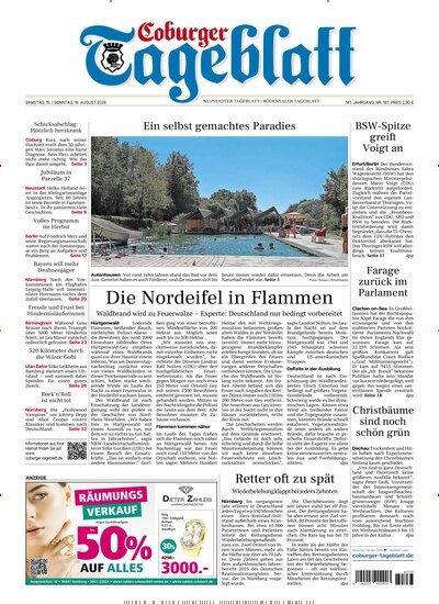 Titelbild der Ausgabe 187/2026 von Coburger Tageblatt. Diese Zeitschrift und viele weitere Zeitungsabos als Abo oder epaper bei United Kiosk online kaufen.