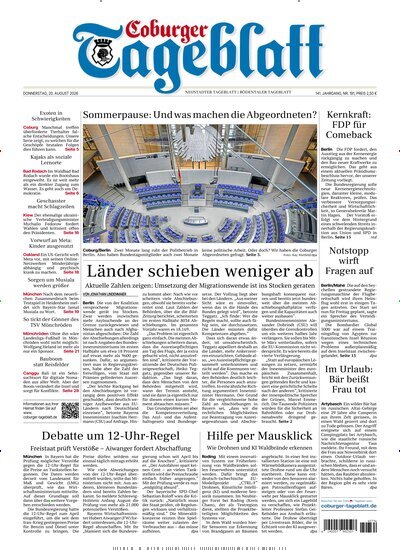 Titelbild der Ausgabe 191/2026 von Coburger Tageblatt. Diese Zeitschrift und viele weitere Zeitungsabos als Abo oder epaper bei United Kiosk online kaufen.