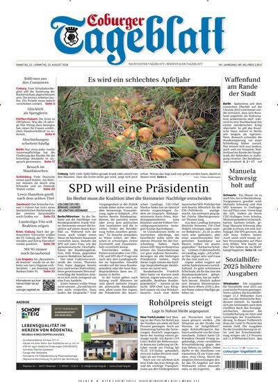 Titelbild der Ausgabe 193/2026 von Coburger Tageblatt. Diese Zeitschrift und viele weitere Zeitungsabos als Abo oder epaper bei United Kiosk online kaufen.