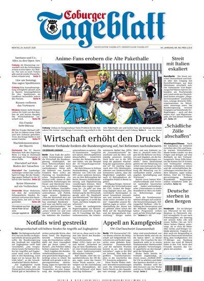 Titelbild der Ausgabe 194/2026 von Coburger Tageblatt. Diese Zeitschrift und viele weitere Zeitungsabos als Abo oder epaper bei United Kiosk online kaufen.