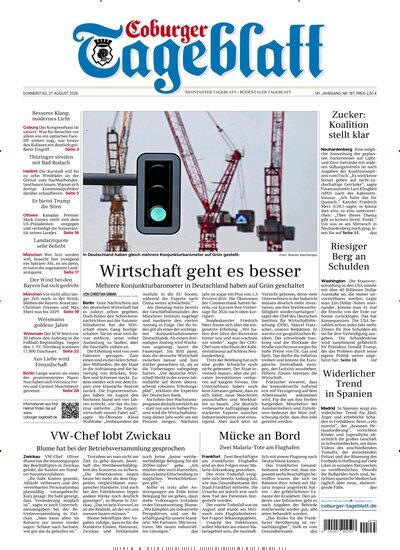 Titelbild der Ausgabe 197/2026 von Coburger Tageblatt. Diese Zeitschrift und viele weitere Zeitungsabos als Abo oder epaper bei United Kiosk online kaufen.