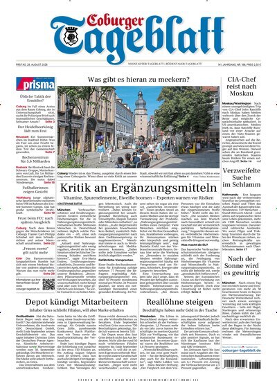 Titelbild der Ausgabe 198/2026 von Coburger Tageblatt. Diese Zeitschrift und viele weitere Zeitungsabos als Abo oder epaper bei United Kiosk online kaufen.