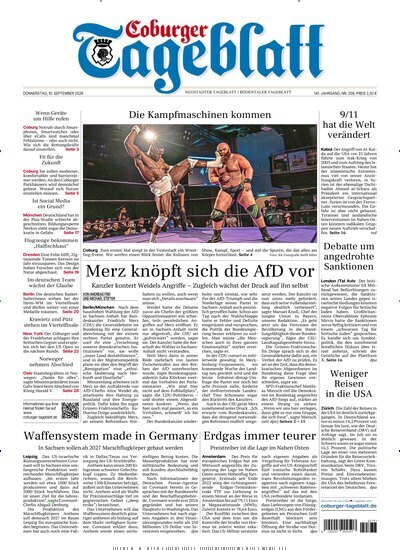 Titelbild der Ausgabe 209/2026 von Coburger Tageblatt. Diese Zeitschrift und viele weitere Zeitungsabos als Abo oder epaper bei United Kiosk online kaufen.