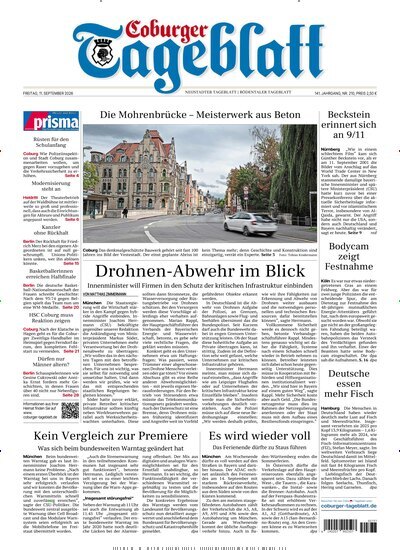 Titelbild der Ausgabe 210/2026 von Coburger Tageblatt. Diese Zeitschrift und viele weitere Zeitungsabos als Abo oder epaper bei United Kiosk online kaufen.