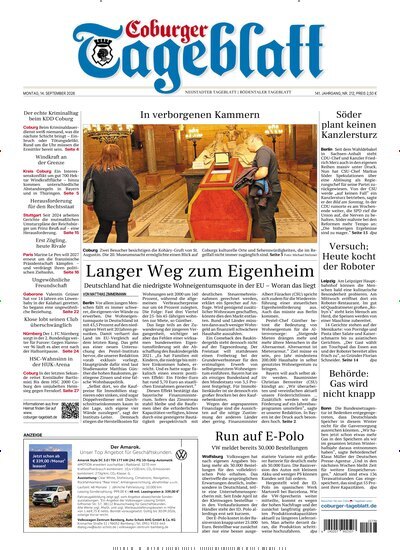 Titelbild der Ausgabe 212/2026 von Coburger Tageblatt. Diese Zeitschrift und viele weitere Zeitungsabos als Abo oder epaper bei United Kiosk online kaufen.