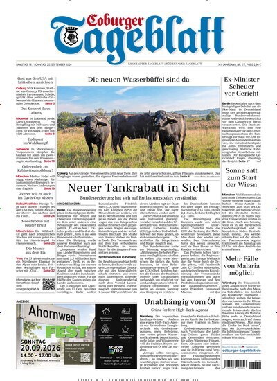 Titelbild der Ausgabe 217/2026 von Coburger Tageblatt. Diese Zeitschrift und viele weitere Zeitungsabos als Abo oder epaper bei United Kiosk online kaufen.