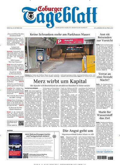 Titelbild der Ausgabe 242/2026 von Coburger Tageblatt. Diese Zeitschrift und viele weitere Zeitungsabos als Abo oder epaper bei United Kiosk online kaufen.