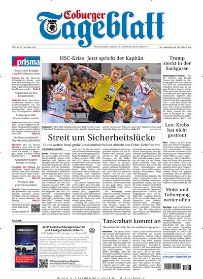 Titelbild der Ausgabe 245/2026 von Coburger Tageblatt. Diese Zeitschrift und viele weitere Zeitungsabos als Abo oder epaper bei United Kiosk online kaufen.