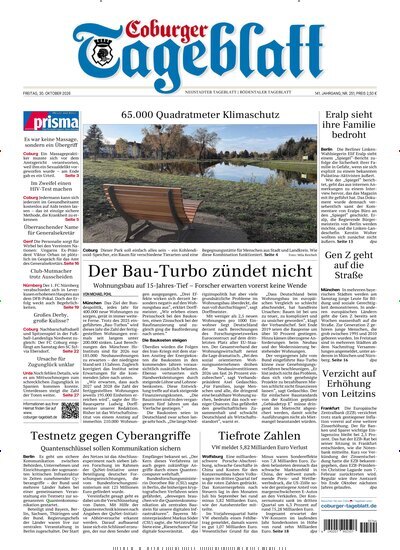 Titelbild der Ausgabe 251/2026 von Coburger Tageblatt. Diese Zeitschrift und viele weitere Zeitungsabos als Abo oder epaper bei United Kiosk online kaufen.