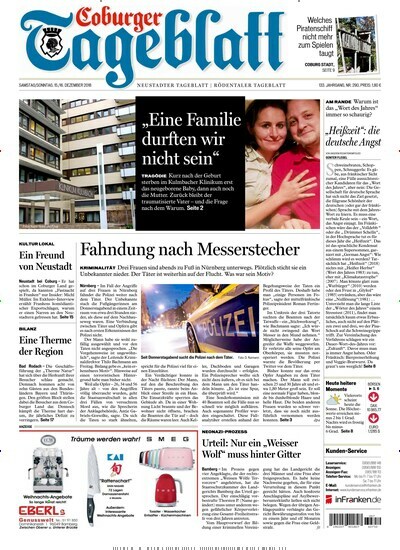 Coburger Tageblatt - epaper aktuelles Titelbild Ausgabe 290/2018 Aktuelles Titelbild von Coburger Tageblatt - epaper. Entdecken Sie jetzt die Ausgabe 290/2018. Lesen Sie gerne Zeitungsabos? Dann empfehlen wir Ihnen Coburger Tageblatt - epaper als digitales Abo (eAbo) und Einzelheft zum sofort Loslesen oder als Geschenkabo zum Vorbestellen.