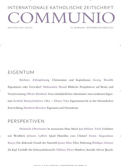 Titelbild der Ausgabe 5/2026 von Communio - Internationale katholische Zeitschrift. Diese Zeitschrift und viele weitere Kunstmagazine und Kulturmagazine als Abo oder epaper bei United Kiosk online kaufen.