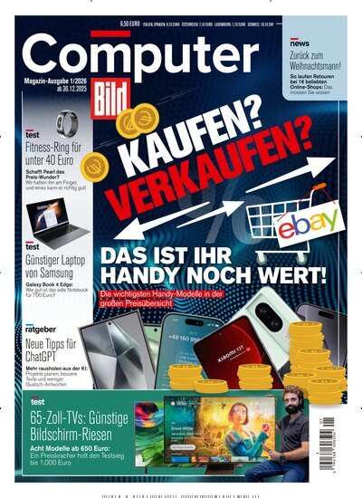 Titelbild der Ausgabe 1/2026 von Computer Bild. Diese Zeitschrift und viele weitere Computerzeitschriften, Tabletmagazine und Smartphonemagazine als Abo oder epaper bei United Kiosk online kaufen.