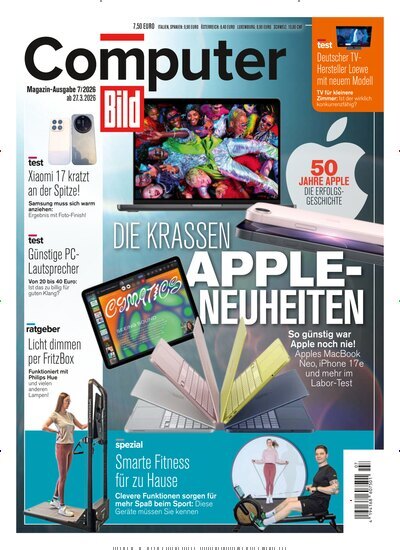 Titelbild der Ausgabe 7/2026 von Computer Bild. Diese Zeitschrift und viele weitere Computerzeitschriften, Tabletmagazine und Smartphonemagazine als Abo oder epaper bei United Kiosk online kaufen.