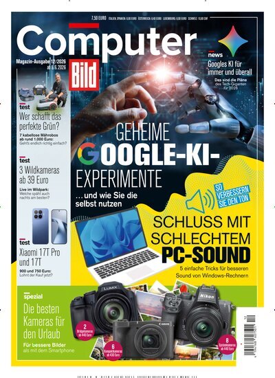 Titelbild der Ausgabe 12/2026 von Computer Bild. Diese Zeitschrift und viele weitere Computerzeitschriften, Tabletmagazine und Smartphonemagazine als Abo oder epaper bei United Kiosk online kaufen.